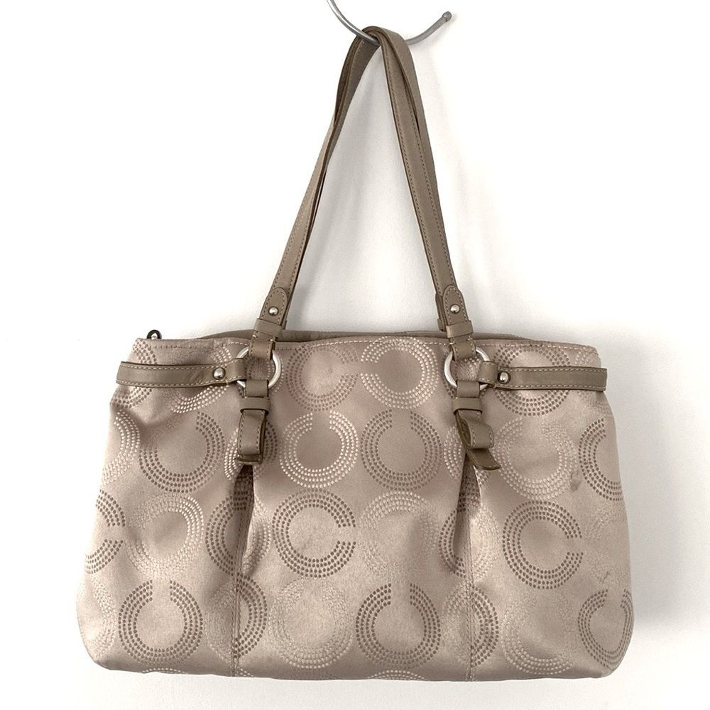 Coach Madison Sophia Satchel Op Art Champaign Bag tag and ling strap are missing - Picture 3 of 11